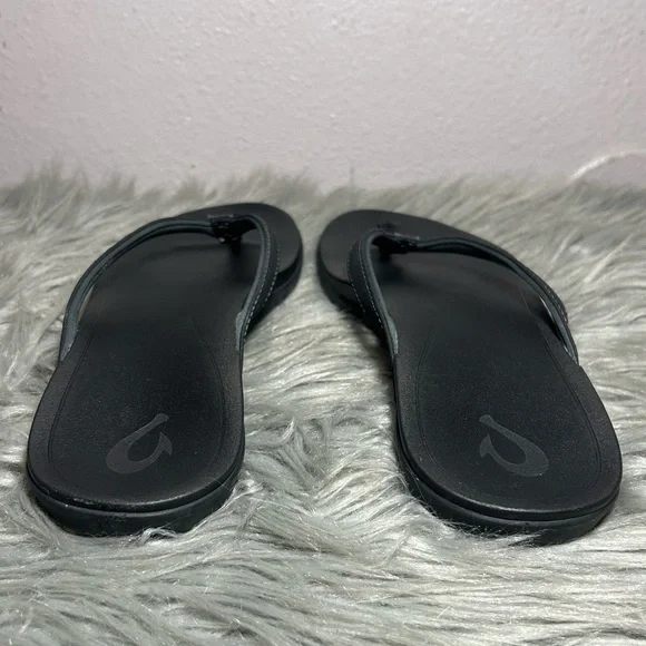 Olukai Ho'opio Sandal-Onyx/Onyx Toe Post Sandals Black Flip Flop Sandals Size 9 - Picture 8 of 10